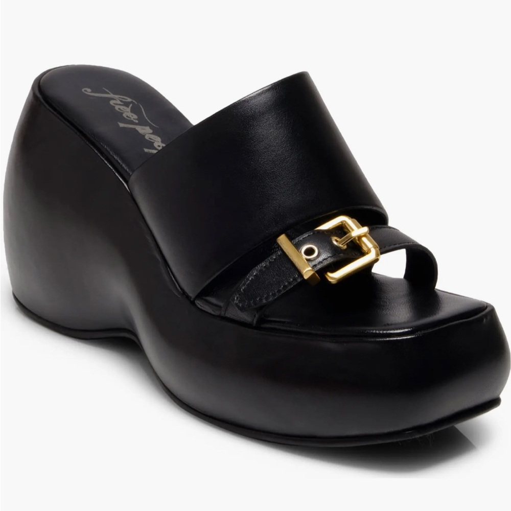 Free People Black Leather Platform Clog Sandals Size 10 NWT Retro Y2K Chunky